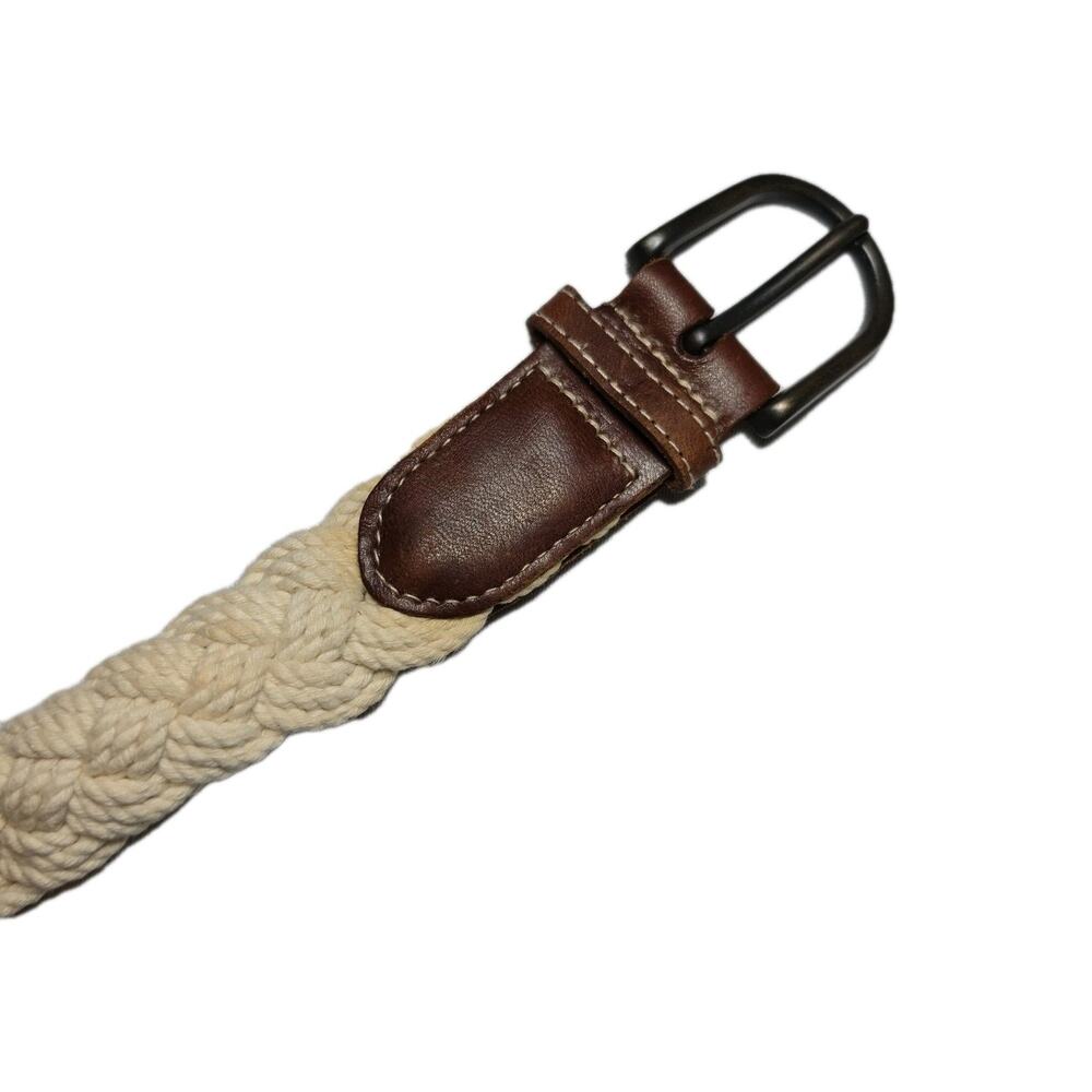 Belt Womens American Eagle Outfitters White Braided Rope Brown Leather Sz L-XL